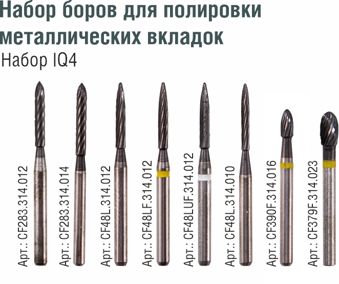 Набор боров IQdent для полировки металлических вкладок